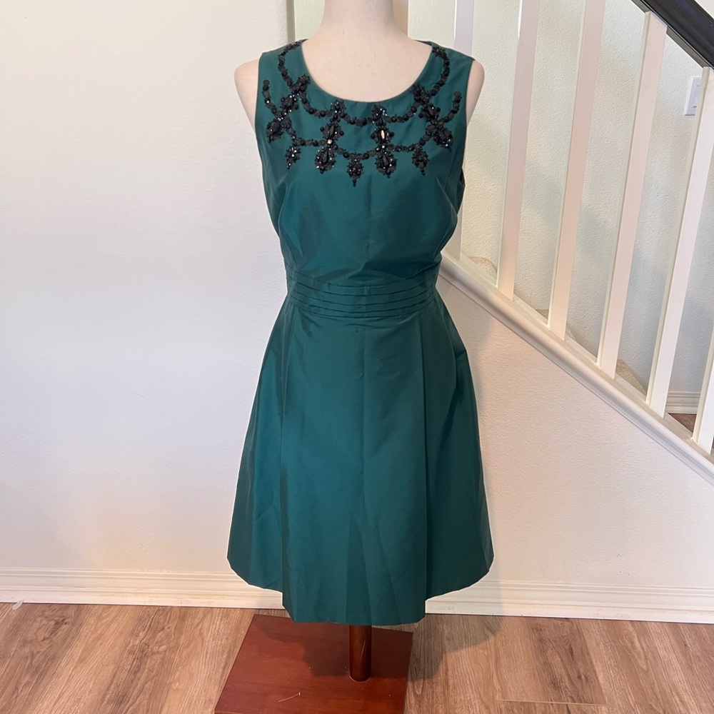Sleeveless Teal Beaded Neckline Dress